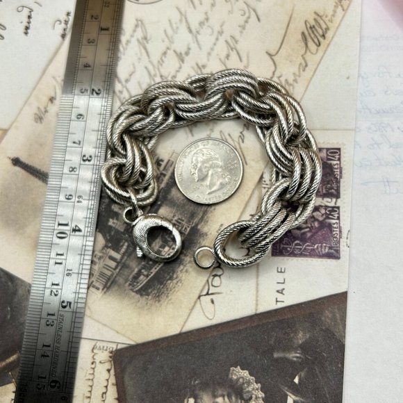 Estate Bronze Signed Milor Italy Thick Silver Plated Chain Bracelet - Picture 6 of 8